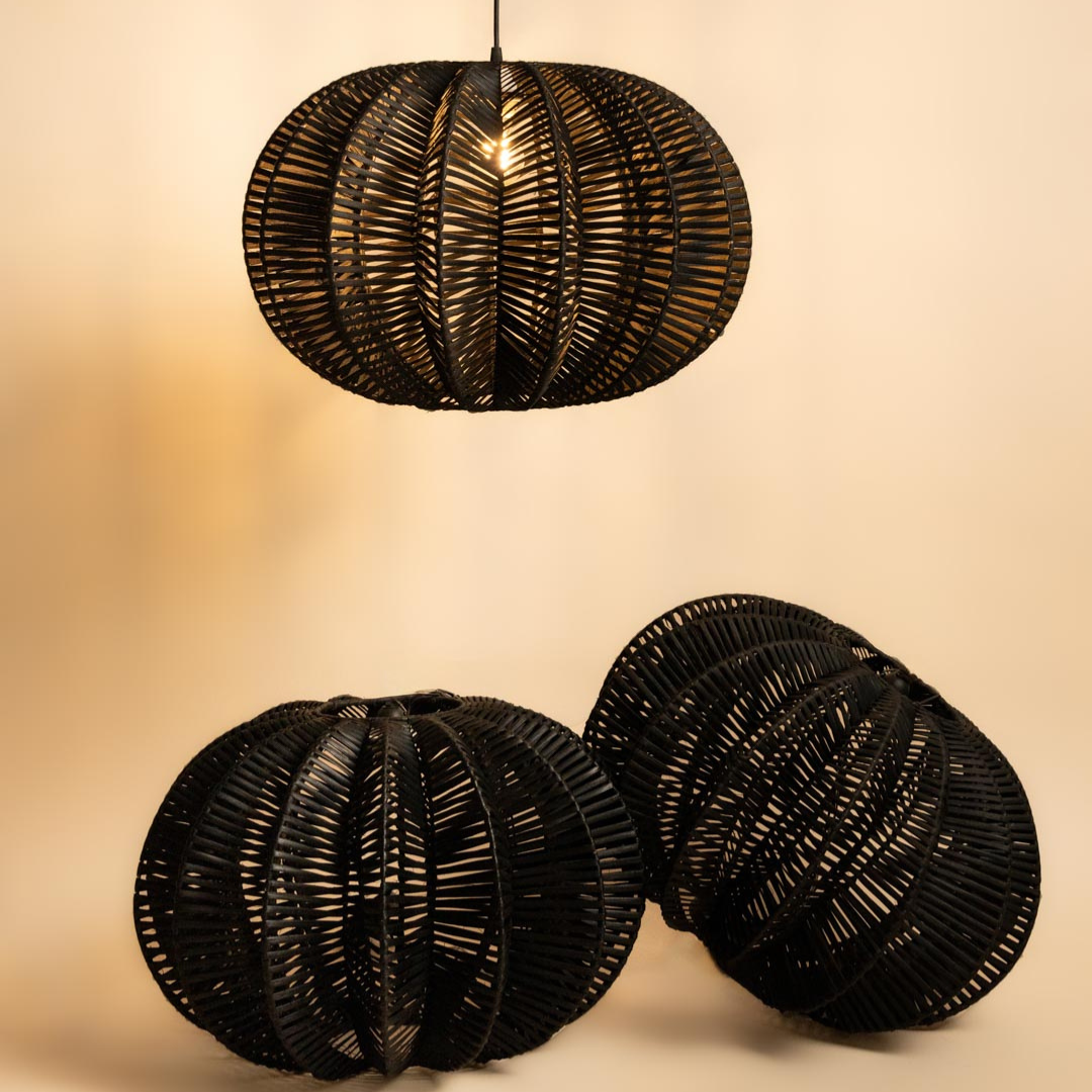 Three black rattan pendant lamp